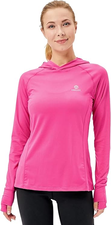 hmiles 女式 upf 长袖跑步上衣 女式运动衫 轻质健身连帽 t 恤 女式